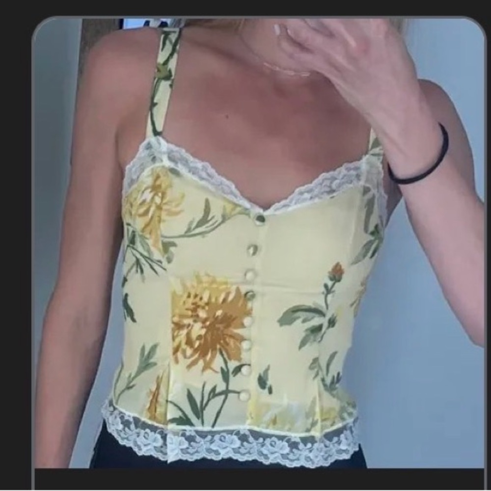 Reformation Yellow Floral Lace Camisole